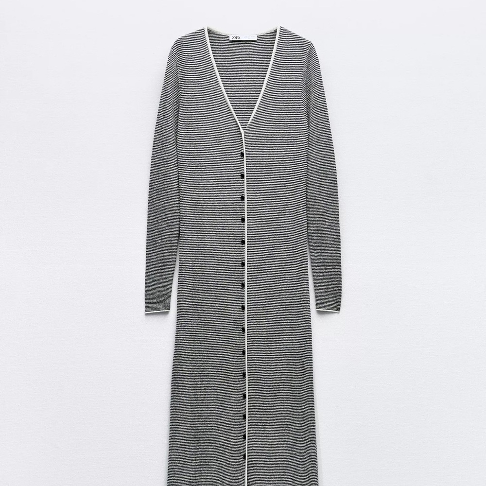 Zara Gray Long Striped Dress NWT